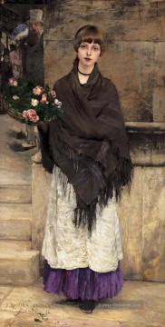  Stillleben Malerei - Marchande de Fleurs ein Londres 1882 Landleben Jules Bastien Lepage